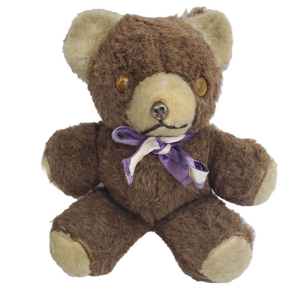Vintage Teddy Bear Rattle Kids Small Brown Stuffed Animal Very Rare Early 1900's